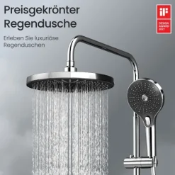 EMKE Duschsäule inkl. Umsteller, Regendusche mit Thermostat, Umsteller, Ambientebeleuchtung hellblau, verchromt