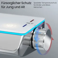 EMKE Duschsäule inkl. Umsteller, Regendusche mit Thermostat, Umsteller, Ambientebeleuchtung hellblau, verchromt