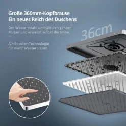 EMKE Duschsäule inkl. Umsteller Anthrazit, Duschsystem mit armatur, extra‑flache Kopfbrause, Badewannenarmatur, Edelstahl