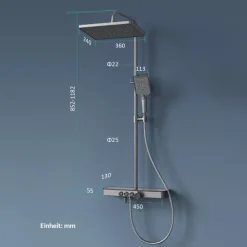 EMKE Duschsäule inkl. Umsteller Anthrazit, Duschsystem mit armatur, extra‑flache Kopfbrause, Badewannenarmatur, Edelstahl