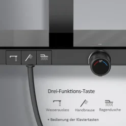 EMKE Duschsystem Duschset mit Thermostat, extra‑flache Kopfbrause 36 cm, Handbrause 3 Strahlarten, 71 cm Ablage, Matt Schwarz