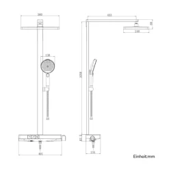 EMKE Duschsystem mit Thermostat Mattweiß Duscharmatur-Komplettset 3-Strahlarten-Duschkopf Chlorfilter mit 40 cm Ablagearmatur