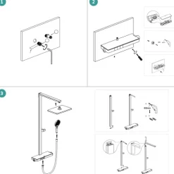 EMKE Duschsystem mit Thermostat Mattweiß Duscharmatur-Komplettset 3-Strahlarten-Duschkopf Chlorfilter mit 40 cm Ablagearmatur