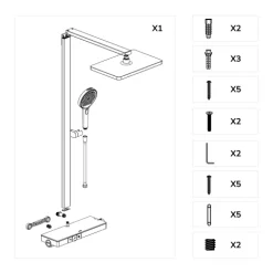 EMKE Duschsystem mit Thermostat Mattweiß Duscharmatur-Komplettset 3-Strahlarten-Duschkopf Chlorfilter mit 40 cm Ablagearmatur