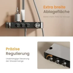 EMKE Duschsystem mit Thermostat inkl. Umsteller & Thermostat Chrom Kopfbrause Ø26 cm + Handbrause Chrom
