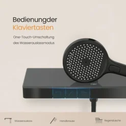 EMKE Duschsystem mit Thermostat Rund Schwarz 3-Wege-Umsteller Regendusche Ø 26 cm Handbrause Ø 13 cm