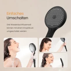 EMKE Duschsystem mit Thermostat Rund Schwarz 3-Wege-Umsteller Regendusche Ø 26 cm Handbrause Ø 13 cm