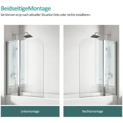 EMKE Duschwand für Badewanne 100 x 140 cm Badewannenaufsatz schwenkbar 6 mm ESG Sicherheitsglas NANO-Beschichtung Chrom