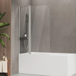 EMKE Duschwand für Badewanne 100 x 140 cm Badewannenaufsatz schwenkbar 6 mm ESG Sicherheitsglas NANO-Beschichtung Chrom