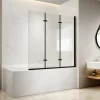 EMKE Duschwand für Badewanne Schwarz 120 x 140 cm 3-teilig Badewannenaufsatz Faltbare 6 mm ESG Sicherheitsglas NANO-Beschichtung