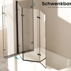 EMKE Duschwand für Badewanne Schwarz 120 x 140 cm 3-teilig Badewannenaufsatz Faltbare 6 mm ESG Sicherheitsglas NANO-Beschichtung