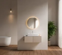 EMKE LED Badspiegel Ø 70 cm, 3 Lichtfarben, LED-Hintergrundbeleuchtung, Touchschalter, Anti-Beschlag