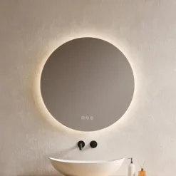 EMKE LED Badspiegel Ø 70 cm, 3 Lichtfarben, LED-Hintergrundbeleuchtung, Touchschalter, Anti-Beschlag
