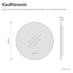 EMKE LED Badspiegel Ø 70 cm, 3 Lichtfarben, LED-Hintergrundbeleuchtung, Touchschalter, Anti-Beschlag