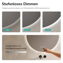EMKE LED Badspiegel Ø 70 cm, 3 Lichtfarben, LED-Hintergrundbeleuchtung, Touchschalter, Anti-Beschlag