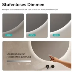 EMKE LED Badspiegel Ø 60 cm, Badezimmerspiegel 3 Lichtfarben, LED-Hintergrundbeleuchtung, dimmbar, Touchschalter