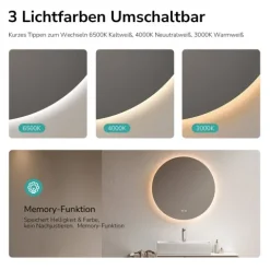 EMKE LED Badspiegel Ø 60 cm, Badezimmerspiegel 3 Lichtfarben, LED-Hintergrundbeleuchtung, dimmbar, Touchschalter