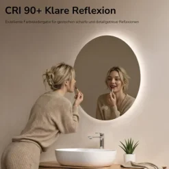 EMKE LED Badspiegel Ø 60 cm, Badezimmerspiegel 3 Lichtfarben, LED-Hintergrundbeleuchtung, dimmbar, Touchschalter