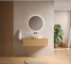 EMKE LED Badspiegel Ø 60 cm, Badezimmerspiegel 3 Lichtfarben, LED-Hintergrundbeleuchtung, dimmbar, Touchschalter
