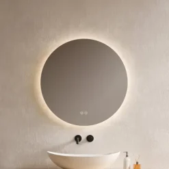 EMKE LED Badspiegel Ø 60 cm, Badezimmerspiegel 3 Lichtfarben, LED-Hintergrundbeleuchtung, dimmbar, Touchschalter