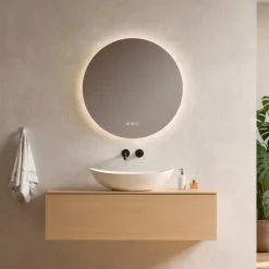 EMKE LED Badspiegel Ø 60 cm, Badezimmerspiegel 3 Lichtfarben, LED-Hintergrundbeleuchtung, Touchschalter, Anti-Beschlag
