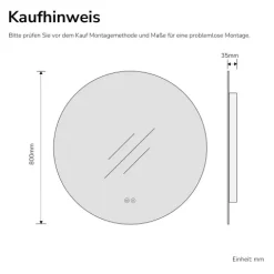 EMKE LED Badspiegel Ø 60 cm, Badezimmerspiegel 3 Lichtfarben, LED-Hintergrundbeleuchtung, Touchschalter, Anti-Beschlag