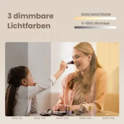 EMKE LED Badspiegel 100 x 60 cm, 3 Lichtfarben einstellbar, mit LED-Uhr & Kosmetikspiegel