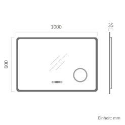 EMKE LED Badspiegel 100 x 60 cm, 3 Lichtfarben einstellbar, mit LED-Uhr & Kosmetikspiegel