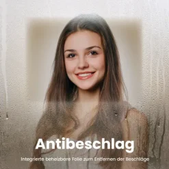 EMKE LED Badspiegel 100 x 60 cm, 3 Lichtfarben einstellbar, mit LED-Uhr & Kosmetikspiegel