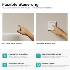 EMKE LED Badspiegel 100 x 60 cm mit Beleuchtung Wandspiegel mit 3 Lichtfarben Touch-Schalter