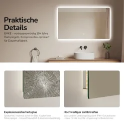 EMKE LED Badspiegel 100 x 60 cm mit Beleuchtung Wandspiegel mit 3 Lichtfarben Touch-Schalter