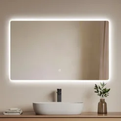 EMKE LED Badspiegel 100 x 60 cm mit Beleuchtung Wandspiegel mit 3 Lichtfarben Touch-Schalter
