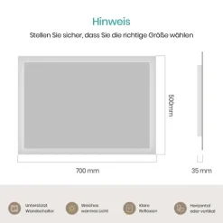 EMKE LED Badspiegel 70 x 50 cm mit Beleuchtung Warmweiß