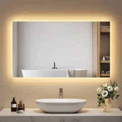 EMKE LED Badspiegel 100 x 60 cm mit Beleuchtung Warmweiß