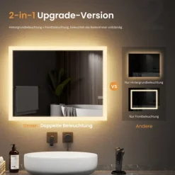 EMKE LED Badspiegel 120 x 60 cm mit Kippschalter & Anti-Beschlag Warmweiß/Kaltweiß