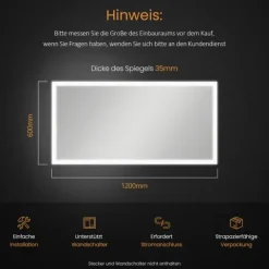 EMKE LED Badspiegel 120 x 60 cm mit Kippschalter & Anti-Beschlag Warmweiß/Kaltweiß