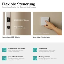 EMKE LED Badspiegel 120 x 60 cm mit Kippschalter, Front- & Rahmenbeleuchtung, Anti-Beschlag, Warmweiß/Kaltweiß