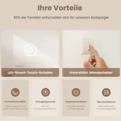 EMKE LED Badspiegel 120 x 60 cm mit Kosmetikspiegel, Kaltweiß dimmbar