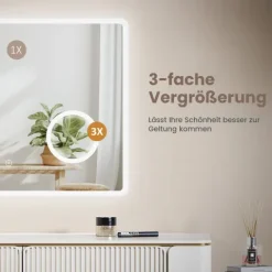 EMKE LED Badspiegel 120 x 60 cm mit Kosmetikspiegel, Kaltweiß dimmbar