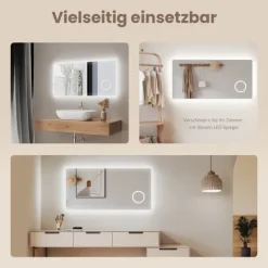 EMKE LED Badspiegel 120 x 60 cm mit Kosmetikspiegel, Kaltweiß dimmbar