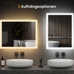 EMKE LED Badspiegel 100 x 60 cm mit Kippschalter & Anti-Beschlag Warmweiß/Kaltweiß