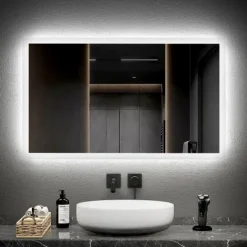 EMKE LED Badspiegel 100 x 60 cm mit Kippschalter & Anti-Beschlag Warmweiß/Kaltweiß