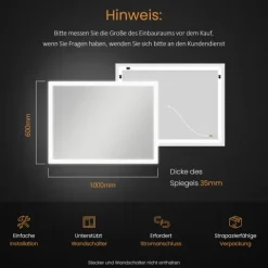 EMKE LED Badspiegel 100 x 60 cm mit Kippschalter & Anti-Beschlag Warmweiß/Kaltweiß