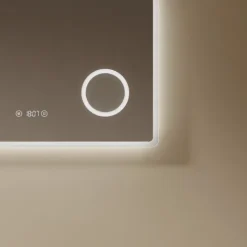 EMKE LED Badspiegel 80 x 60 cm mit Touch, Antibeschlag & LCD-Uhr