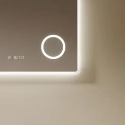 EMKE LED Badspiegel 80 x 60 cm mit Touch, Antibeschlag & LCD-Uhr