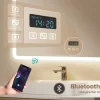 EMKE LED Badspiegel 80 x 60 cm, 3 Lichtfarben einstellbar, mit Anti-Beschlag, Bluetooth-Lautsprecher, LED-Uhr & Kosmetikspiegel