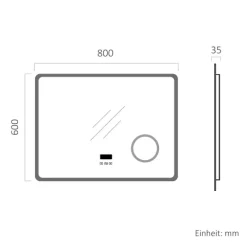 EMKE LED Badspiegel 80 x 60 cm, 3 Lichtfarben einstellbar, mit Anti-Beschlag, Bluetooth-Lautsprecher, LED-Uhr & Kosmetikspiegel