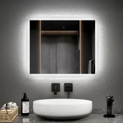 EMKE LED Badspiegel 60 x 50 cm mit Kippschalter & Anti-Beschlag Warmweiß/Kaltweiß
