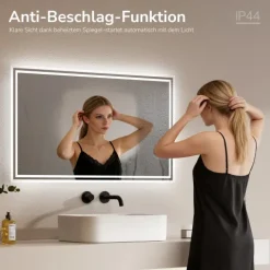 EMKE LED Badspiegel 100 x 60 cm mit Kippschalter, Front- & Rahmenbeleuchtung, Anti-Beschlag, Warmweiß/Kaltweiß