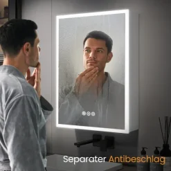 EMKE LED Spiegelschrank 50 x 70 cm 3 Lichtfarben & Antibeschlag Silberweiß